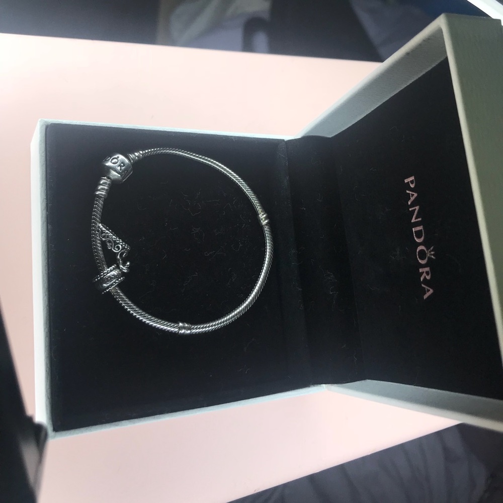 Pandora bracelet and princess cut crown charm